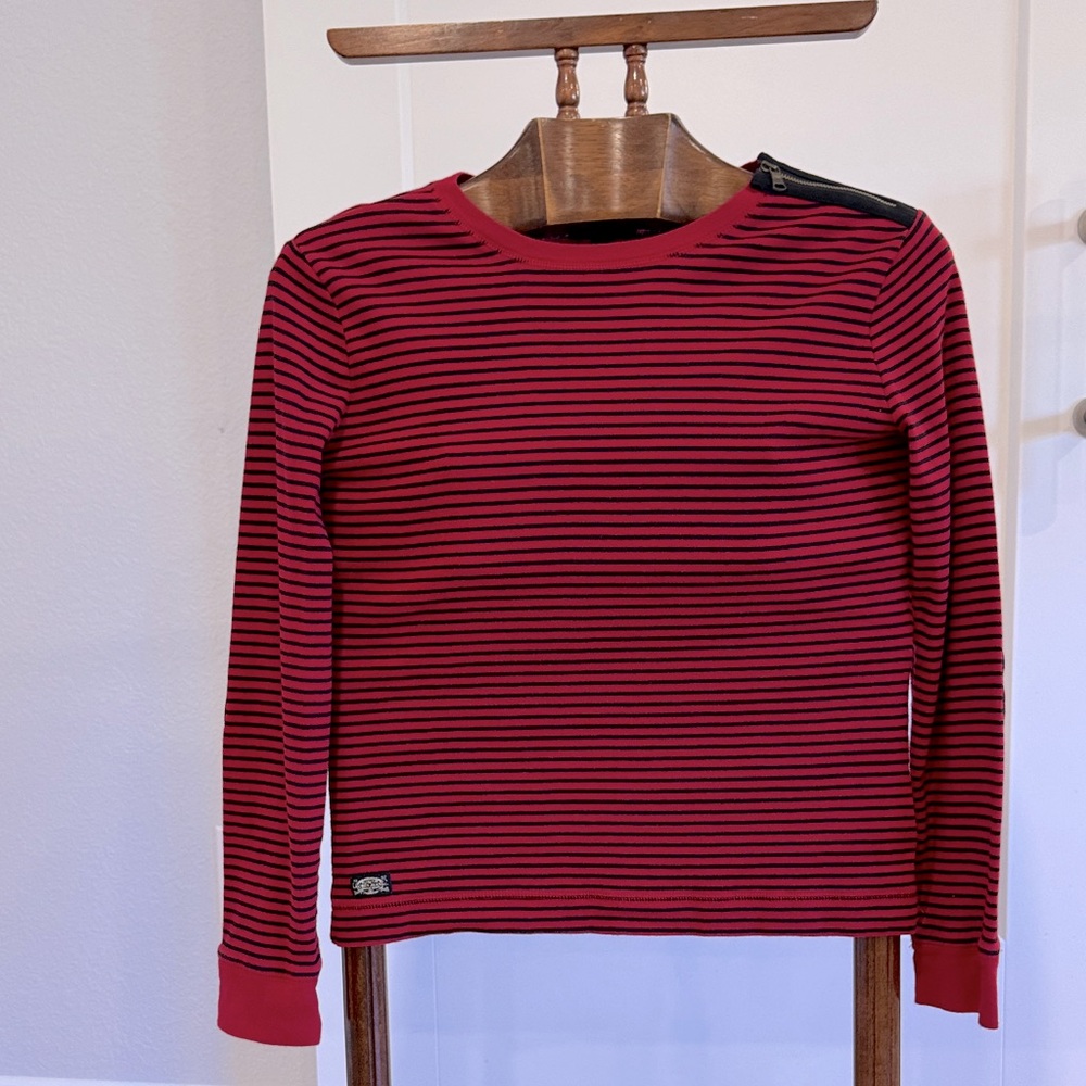 Ralph Lauren Women’s Red and Black Striped Long Sleeve Tee